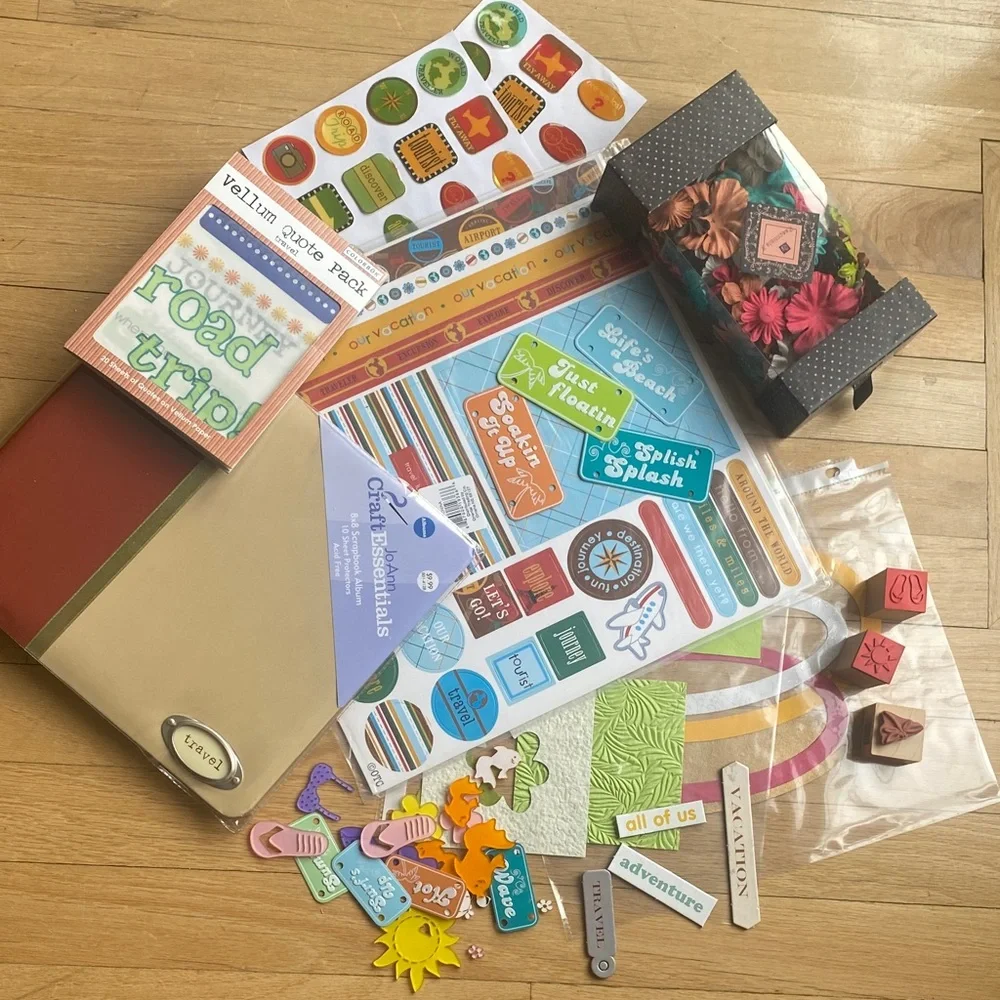 Travel Scrapbook Kit Bundle 8x8 Album Junk Journal Craft Supplies Lot NWT